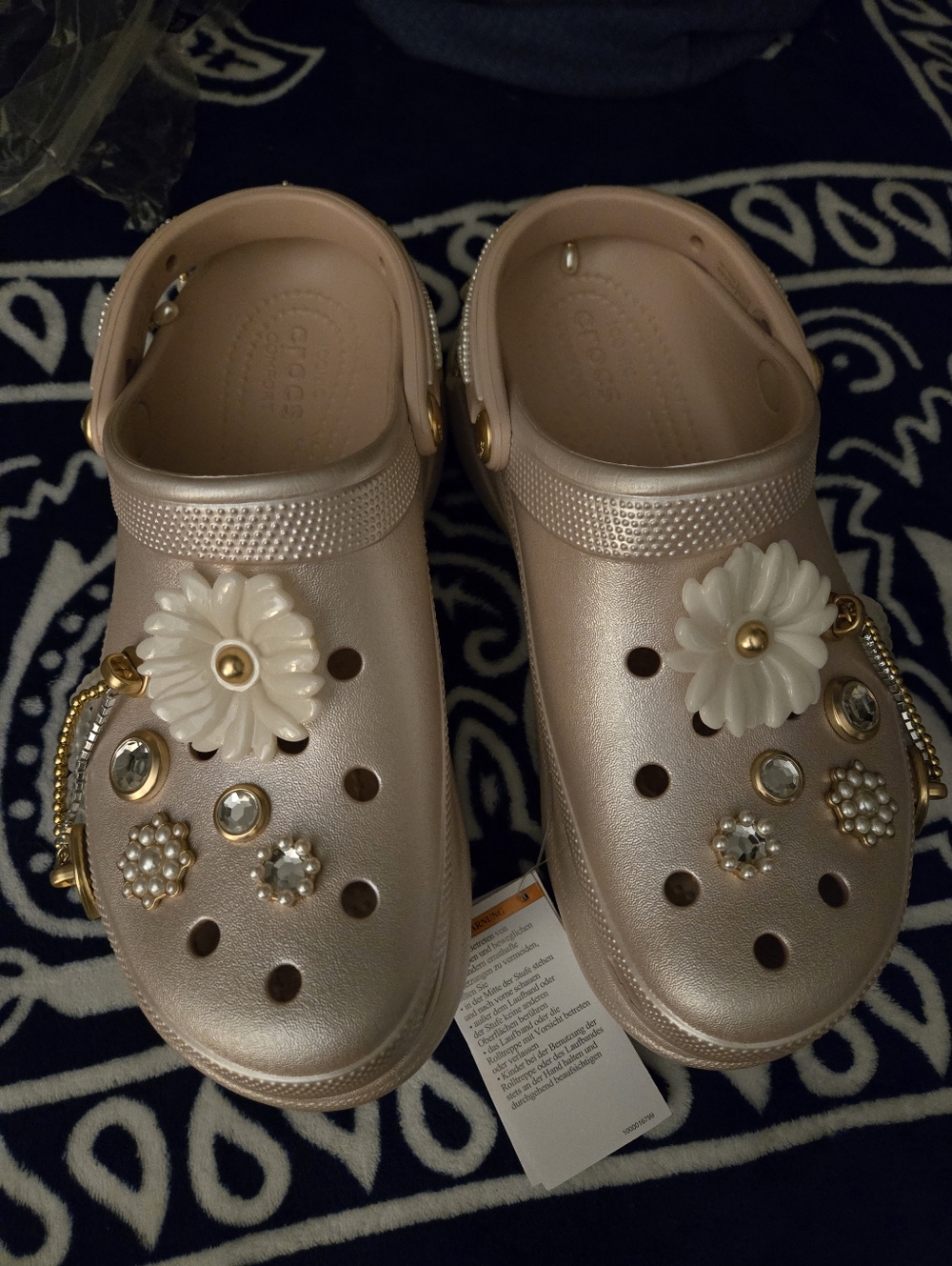 CROCS Bae Jewled Bedazzled Pearl Pink Jeweled Clogs with Gold & Pearl Charms